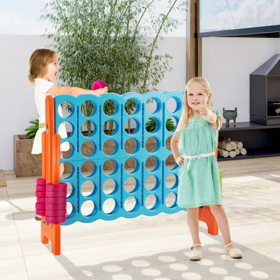 3.5 Feet Tall Jumbo 4 to Score Giant Game Set with 42 Jumbo Rings Light Blue {2}