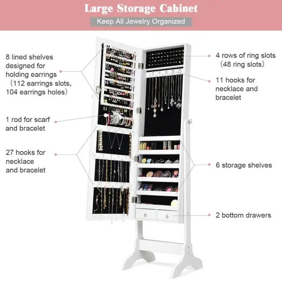 Lockable Mirrored Jewelry Cabinet Armoire Storage Organizer Box {5}