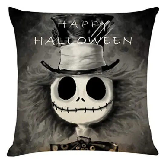 Ogrmar 4PCS 18"x18" Throw Pillow Covers Halloween Decorative Couch Pillow Cases Cotton Linen Pillow Square Cushion Cover for Sofa, Couch, Bed and Car {3}