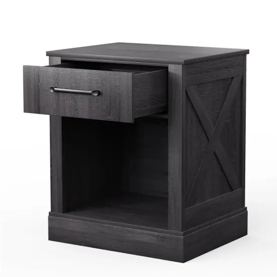 Compact Nightstand with Drawer and Shelf Black {4}