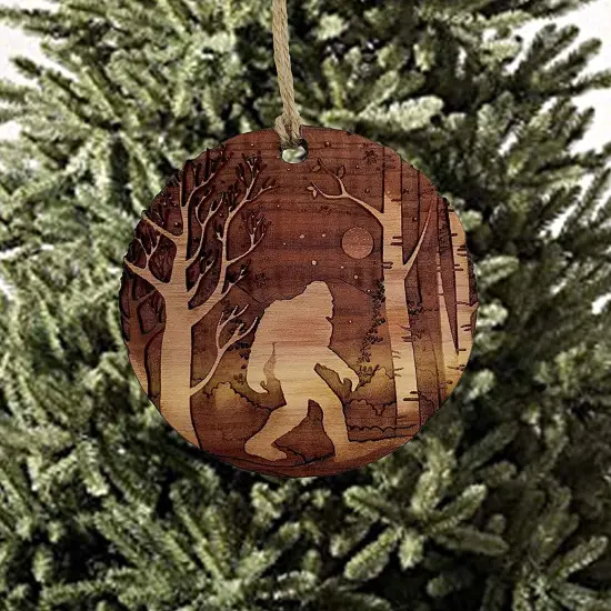 Winter Sasquatch Bigfoot - Raw Cedar Ornament 3x3in {2}