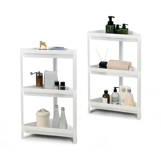 2 Pack 3-Tier Detachable Floor Corner Shower Shelf with Drainage Holes-White {1}