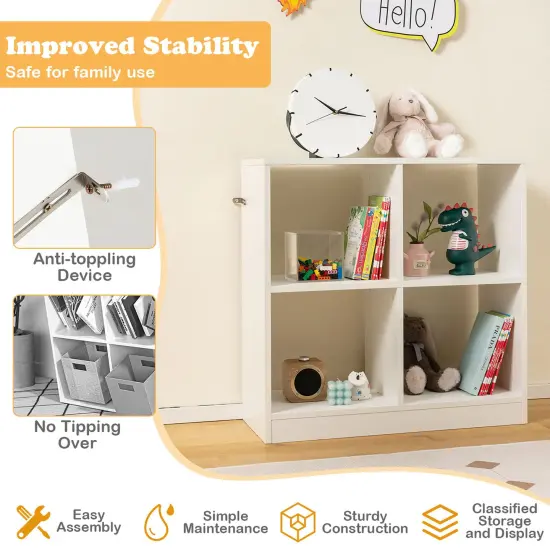 Costway Kids Toy Storage Organizer 4-Cube Wooden Display Bookcase with Anti-toppling Device {6}