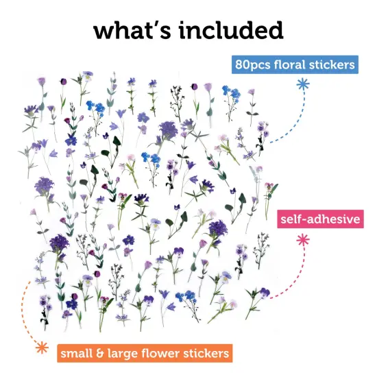 Incraftables Self Adhesive Flower Stickers for Kids (80pcs). Natural Flower Stickers for Scrapbooking. Large & Small Flower Stickers for Water Bottles. Transparent Spring Floral Decals for Crafts {3}