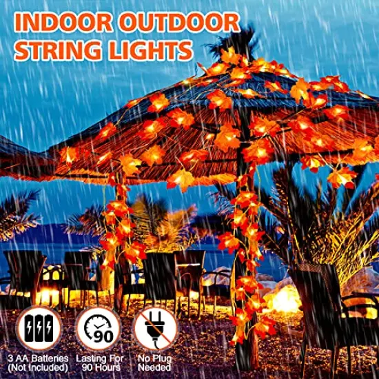 4PCS Fall Decor Thanksgiving Decorations for Home Table, Fall Leaves Garland Lights 40FT 80LED Halloween Decorations Indoor Outdoor Fall Home Room Decor Autumn Harvest Party Wedding Decorations {5}