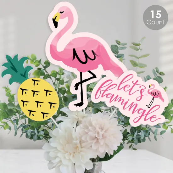 Big Dot of Happiness Pink Flamingo - Party Like A Pineapple - Tropical Summer Party Centerpiece Sticks - Table Toppers - Set of 15 {1}