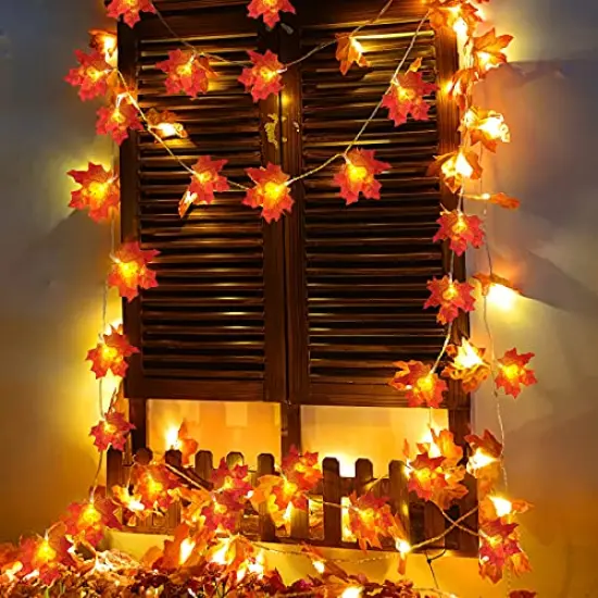 2 Pack Fall Decor Enlarged Maple Leaf Fall Lights Thick Leaf Garlands,Total 20Ft 40LED Lights Battery Operated Waterproof Fall Decorations Home Indoor Outdoor Autumn Thanksgiving Halloween Decor {4}