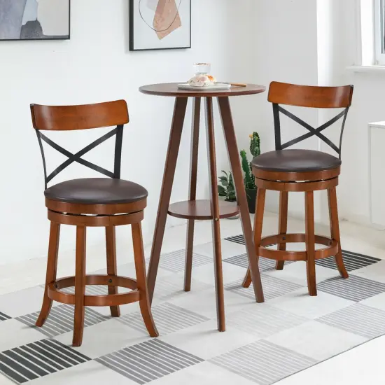 Set of 2 Bar Stools 360-Degree Swivel Dining Bar Chairs with Rubber Wood Legs {5}