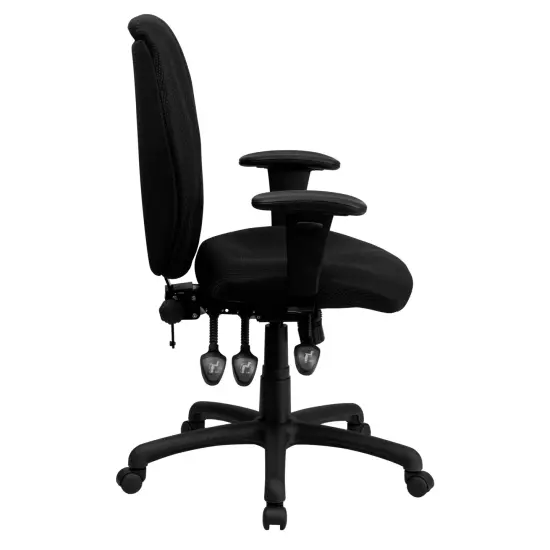 Emma and Oliver High Back Fabric 3-Paddle Ergonomic Swivel Office Chair Adjustable Arms Black {5}