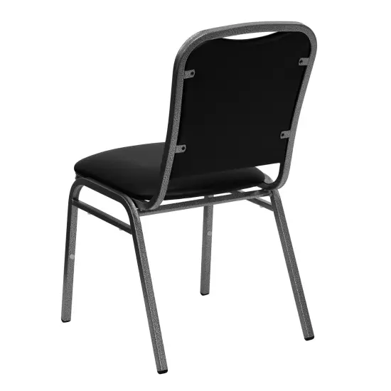 Emma and Oliver 4 Pack Stacking Banquet Chair with Vinyl and 1.5'' Thick Seat - Frame BlackVyl/SilverVein {4}