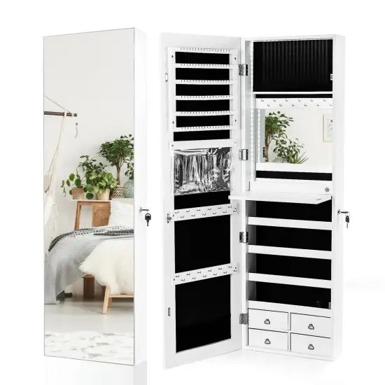 Multipurpose Storage Jewelry Cabinet with 4 Drawers and Full-length Mirror White {4}