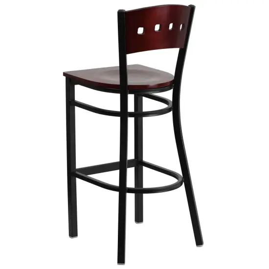 Emma and Oliver Decorative 4 Square Back Metal Restaurant Dining Barstool Mahog/BlackVYL/Black {8}