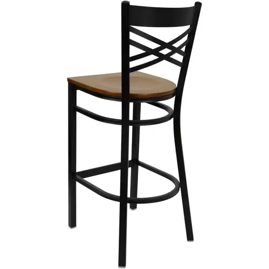 Emma and Oliver 2 Pack "X" Back Metal Restaurant Barstool Cherry/BlackMetal {3}