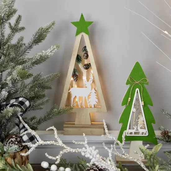 Northlight Lighted Wooden Christmas Tree with Star and Reindeer Woodland Scene - 15" Ivory {4}