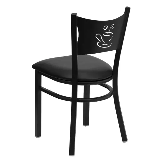 Emma and Oliver Coffee Back Metal Restaurant Dining Chair BlackVYL/BlackMetal {4}