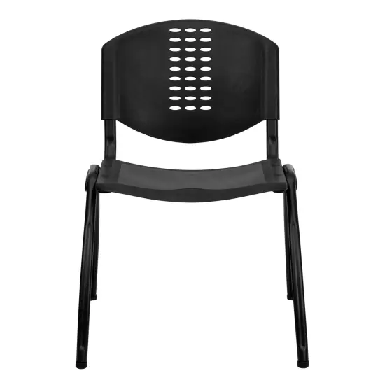Emma and Oliver 880 lb. Capacity Plastic Stack Chair with Oval Cutout Back Black {3}