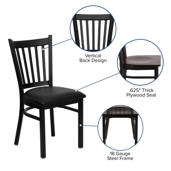 Emma and Oliver Vertical Back Metal Restaurant Dining Chair Walnut/BlackMetal {2}
