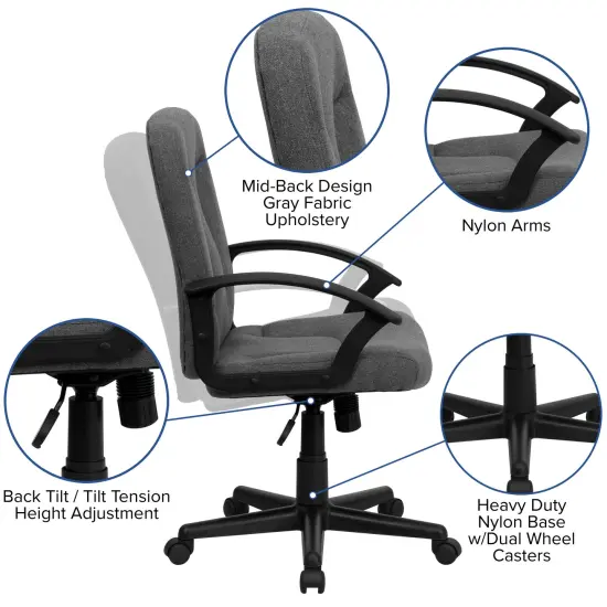 Emma and Oliver Mid-Back Fabric Executive Swivel Office Chair with Nylon Arms Navy {7}