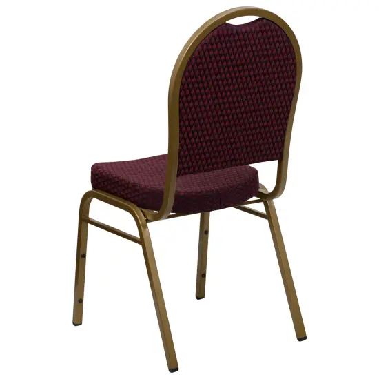 Emma and Oliver Dome Back Stacking Banquet Dining Chair BurgundyFab/Gold {4}