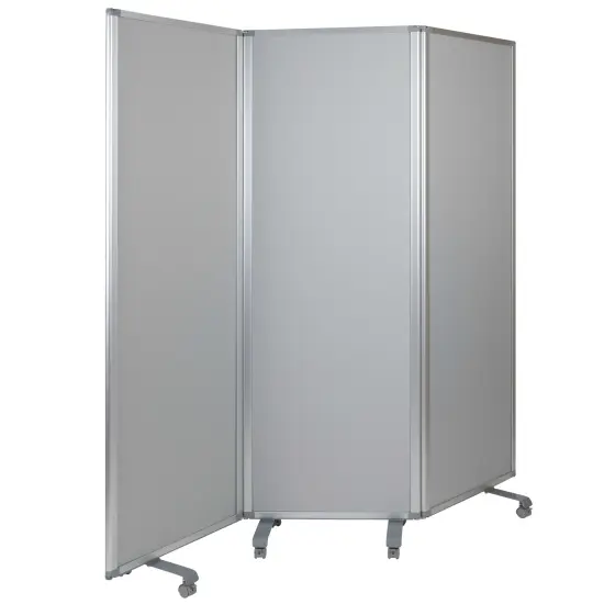 Emma and Oliver Mobile Whiteboard/Cloth 3 Section Partition with Locking Casters, 72"H x 24"W White/Gray {1}