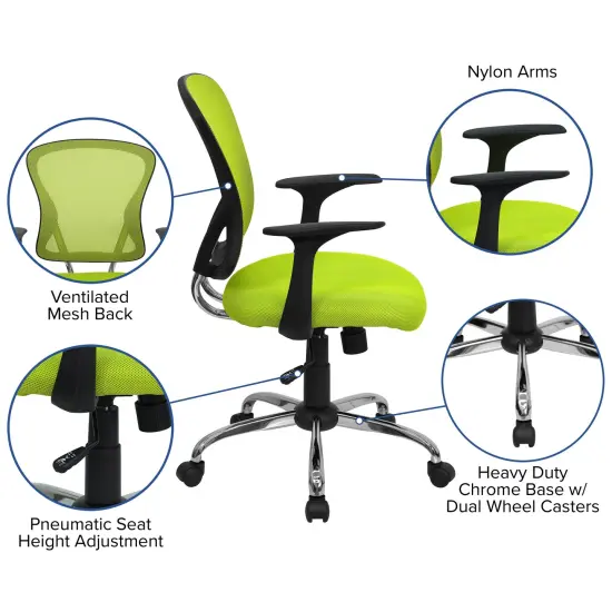 Emma and Oliver Mid-Back Mesh Swivel Task Office Chair with Chrome Base and Arms Green {2}