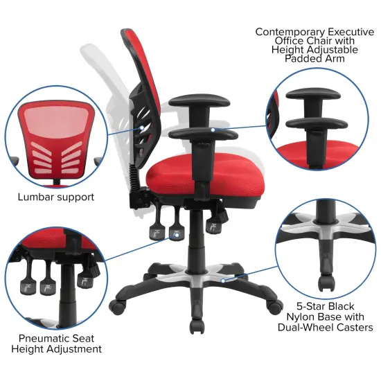 Emma and Oliver Mid-Back Mesh Triple Paddle Swivel Ergonomic Office Chair with Adjustable Arms BlueMesh/WhiteFrame {7}