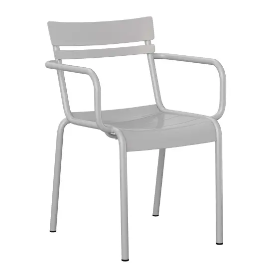 Emma and Oliver Rennes Powder Coated Steel Stacking Dining Chair with Arms and 2 Slat Back for Indoor-Outdoor Use Black {6}