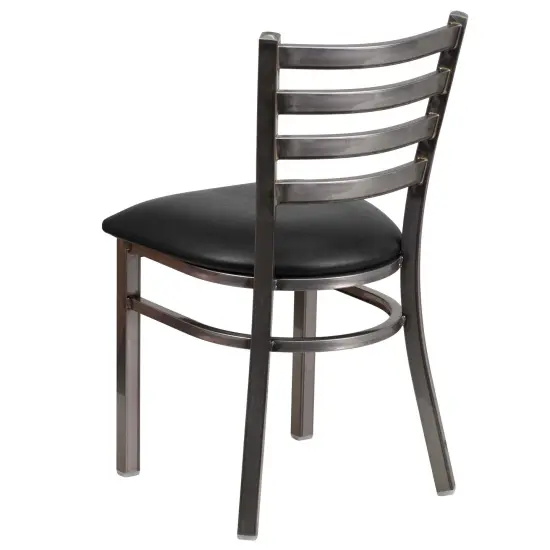 Emma and Oliver 2 Pack Clear Coated Ladder Back Metal Restaurant Chair BlackVYL/ClearCoated {3}