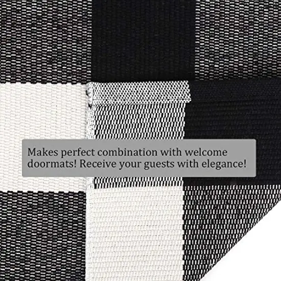 Buffalo Plaid Outdoor Rug, 27.5'' x 43'' Black and White Check Indoor/Outdoor Area Rugs, Layering Rug for Hello/Welcome Door Mat, Washable Cotton Woven Farmhouse Mat for Fall Front Porch D&eacute;cor {3}