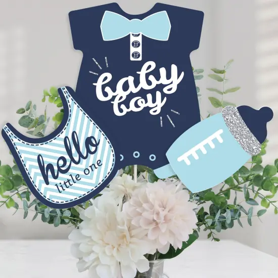 Big Dot of Happiness Hello Little One - Blue and Silver - Boy Baby Shower Party Centerpiece Sticks - Table Toppers - Set of 15 {1}