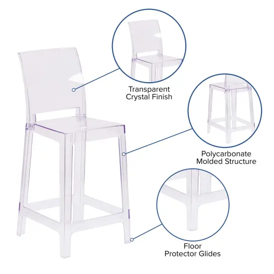 Emma and Oliver Ghost Counter Stool in Transparent Crystal with Square Back {2}