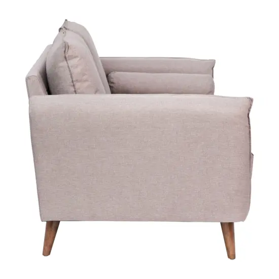 Emma and Oliver Carthage Upholstered Mid-Century Modern Pocket Spring Loveseat with Wooden Legs and Removable Back Cushions Taupe {5}