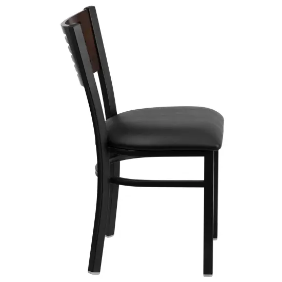 Emma and Oliver Decorative Slat Back Metal Restaurant Dining Chair Walnut/BlackVY/Black {4}