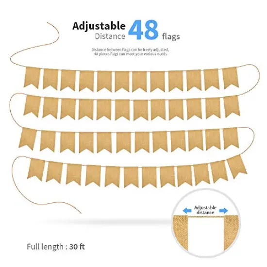 48 Pcs Burlap Banner, 30 Ft Swallowtail Flag, DIY Decoration for Holidays, Wedding, Camping, Party, New Year Decorations, Merry Christmas Banner, Indoor Christmas Decoration {6}