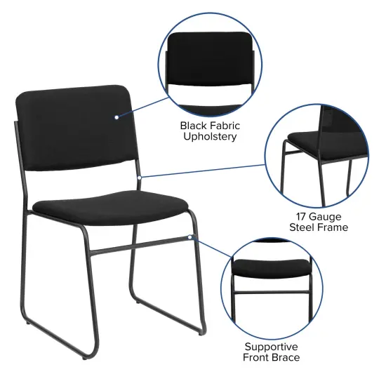 Emma and Oliver 5 Pack 500 lb. Capacity High Density Stacking Chair with Sled Base BlackFabric/Black {2}
