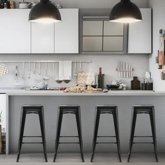 30 Inch Bar Stools Set of 4 with Square Seat and Handling Hole Black {3}