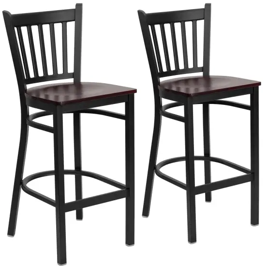 Emma and Oliver 2 Pack Vertical Back Metal Restaurant Barstool BurgVYL/BlackMetal {6}