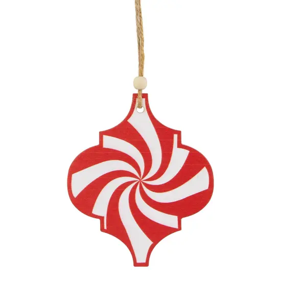 Northlight 4.5" Red and White Candy Cane Swirl Bauble Wooden Christmas Ornament {1}