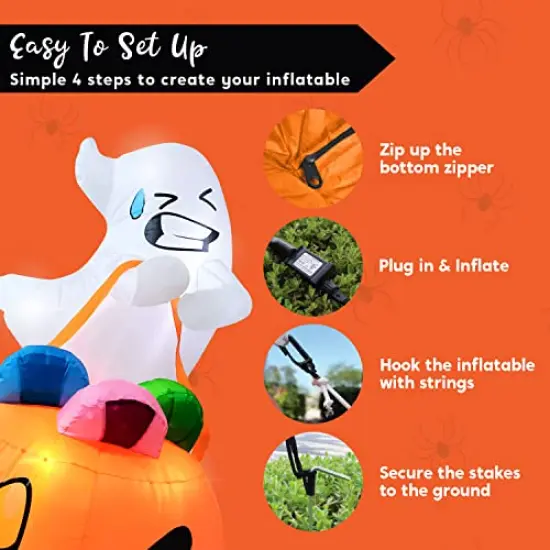 Joiedomi 5 FT Tall Halloween Inflatable Cute Ghost Inflatable Lift Pumpkin Candy Bag with Build-in LEDs Blow Up Inflatables for Halloween Party Indoor, Outdoor, Yard, Garden, Lawn Decorations {3}