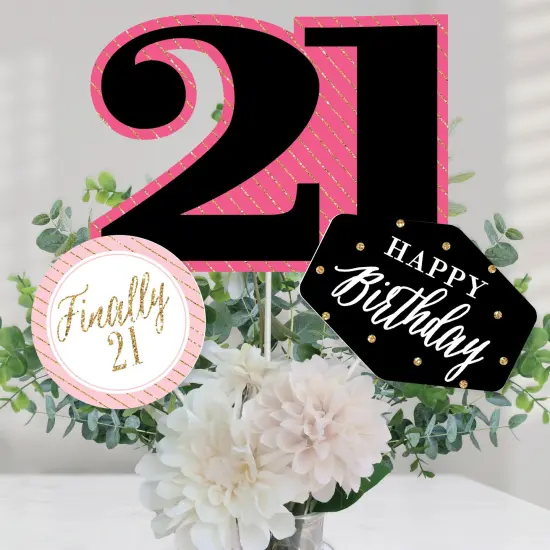 Big Dot of Happiness Finally 21 Girl - 21st Birthday Party Centerpiece Sticks - Table Toppers - Set of 15 {1}