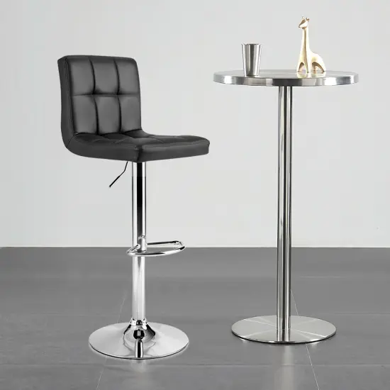 Height Adjustable Swivel Bar Stool with Cushioned Seat and Wide3 Metal Base Black {2}