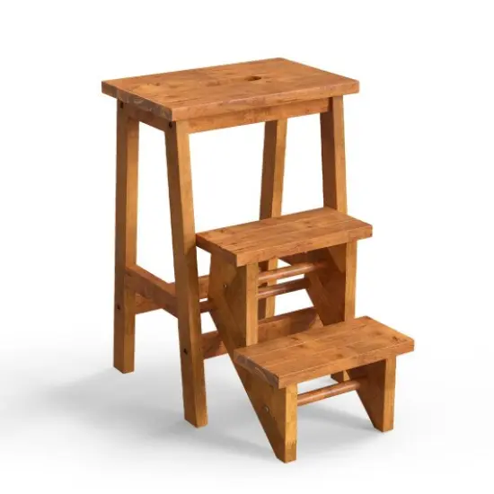3-in-1 Rubber Wood Step Stool with Convenient Handle Natural {1}