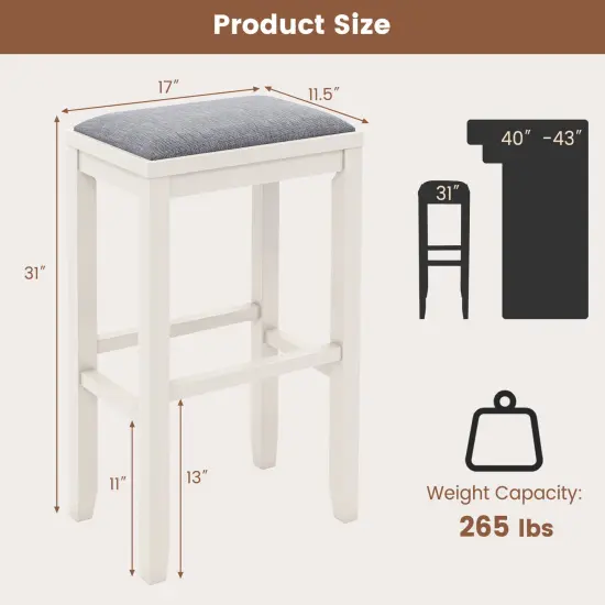 Rubber Wood Linen Bar Stools &ndash; Backless, 265 lbs Capacity White {4}