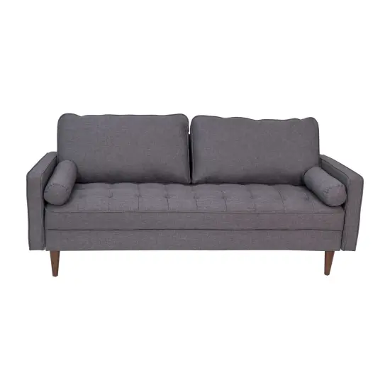 Emma and Oliver Holden Upholstered Mid-Century Modern Pocket Spring Sofa with Wooden Legs and Removable Back Cushions Dark Gray {1}