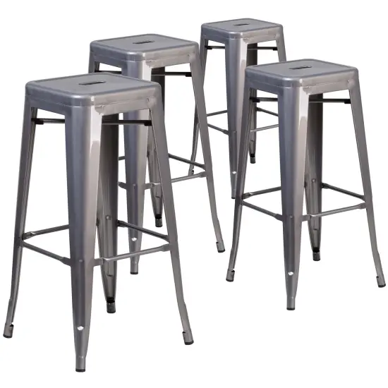 Emma and Oliver 4 Pack 30'' High Backless Metal Indoor Barstool with Square Seat Clear Coated {1}