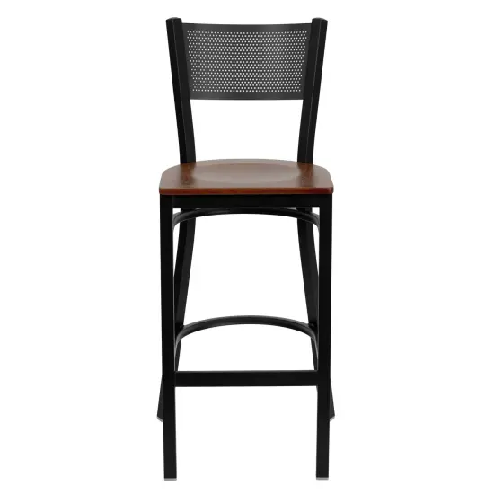 Emma and Oliver Grid Back Metal Restaurant Dining Barstool Cherry/BlackMetal {2}
