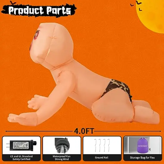 4FT Halloween Inflatable Outdoor Zombie Baby Blow Up Yard Decoration with LED Lights Built-in for Holiday/Party/Yard/Garden {2}