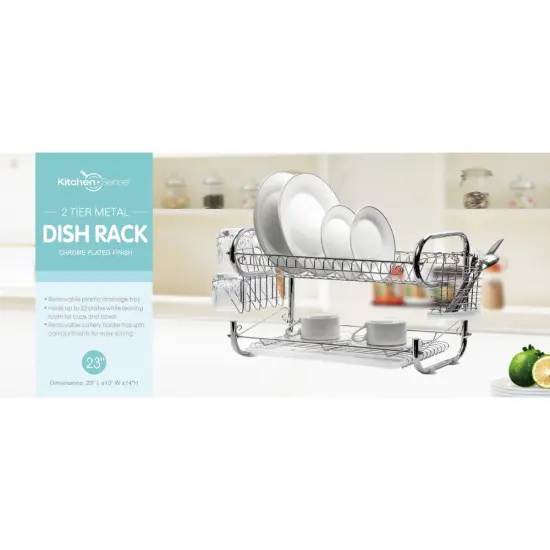 Fresh Stainless Steel Chrome 2-Tier Dish Rack with Utensil Holder & Cutting Board Holder {6}