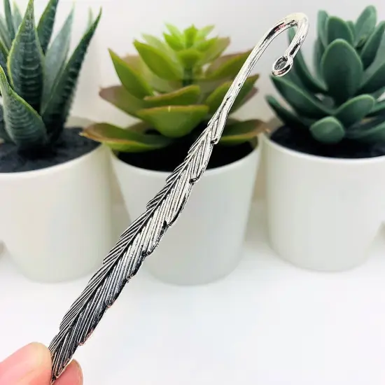 1, 4 or 20 Pieces: Antique Silver Feather Bookmark Base, Double Sided {3}