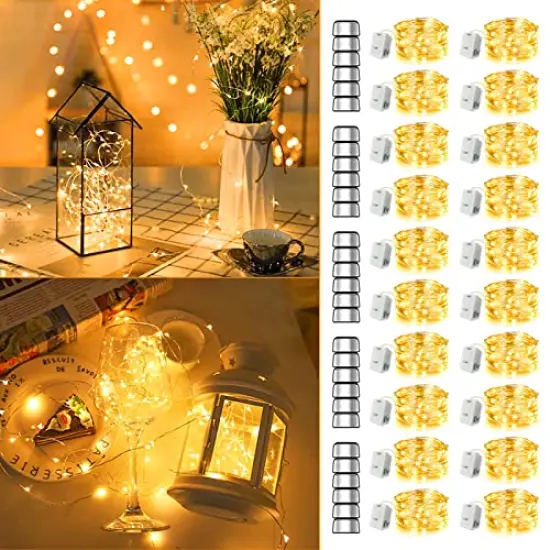 20 Pck LED Fairy Lights Battery Operated String Lights [20 Pack], 7.2ft 20 Mini LED Lights Battery Powered White Twinkle Lights | Waterproof Copper Wire Lights Firefly Lights Mason Jars, Warm White {1}